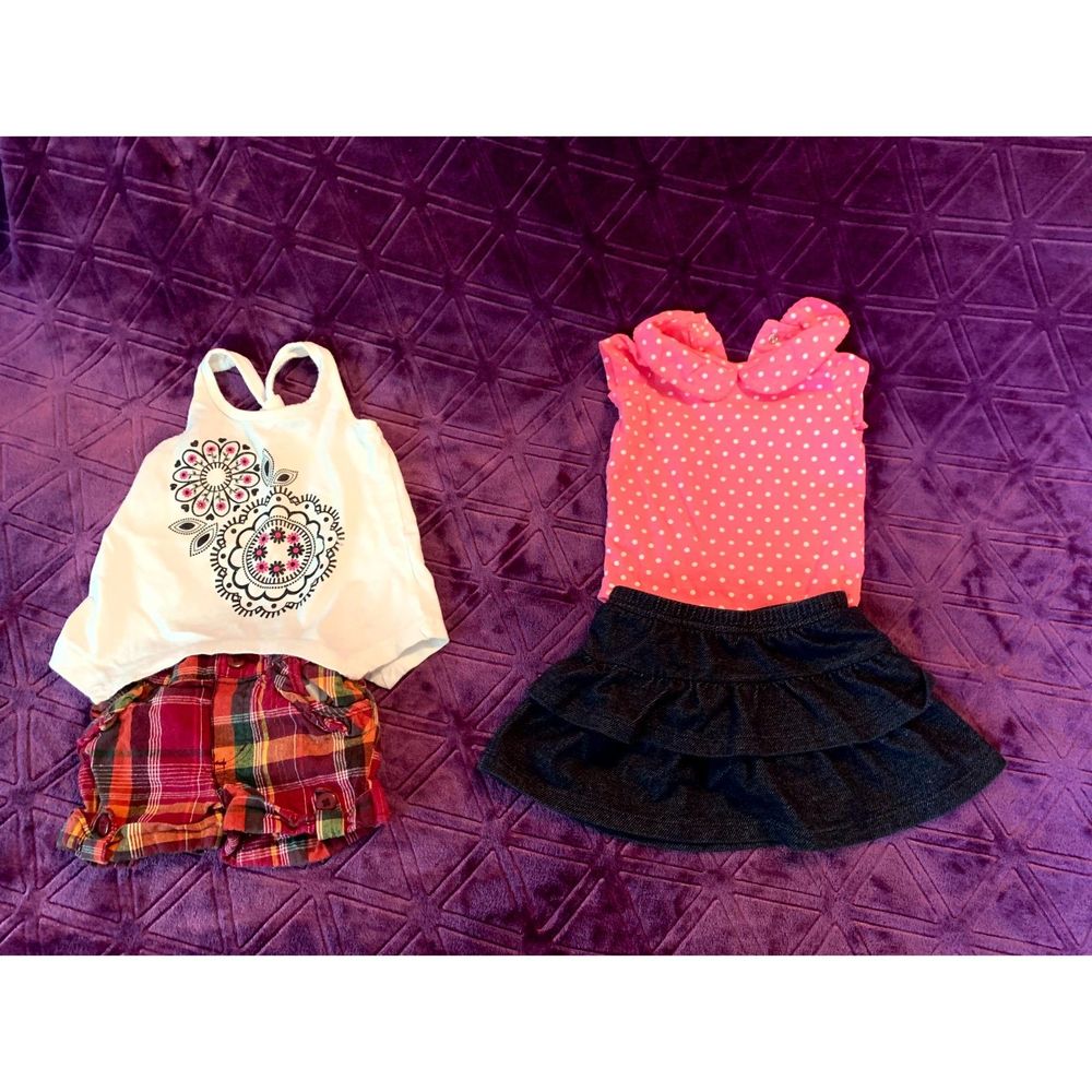 LOT of FOUR 12 month girls - one top, one bodysuit, one skort, one shorts